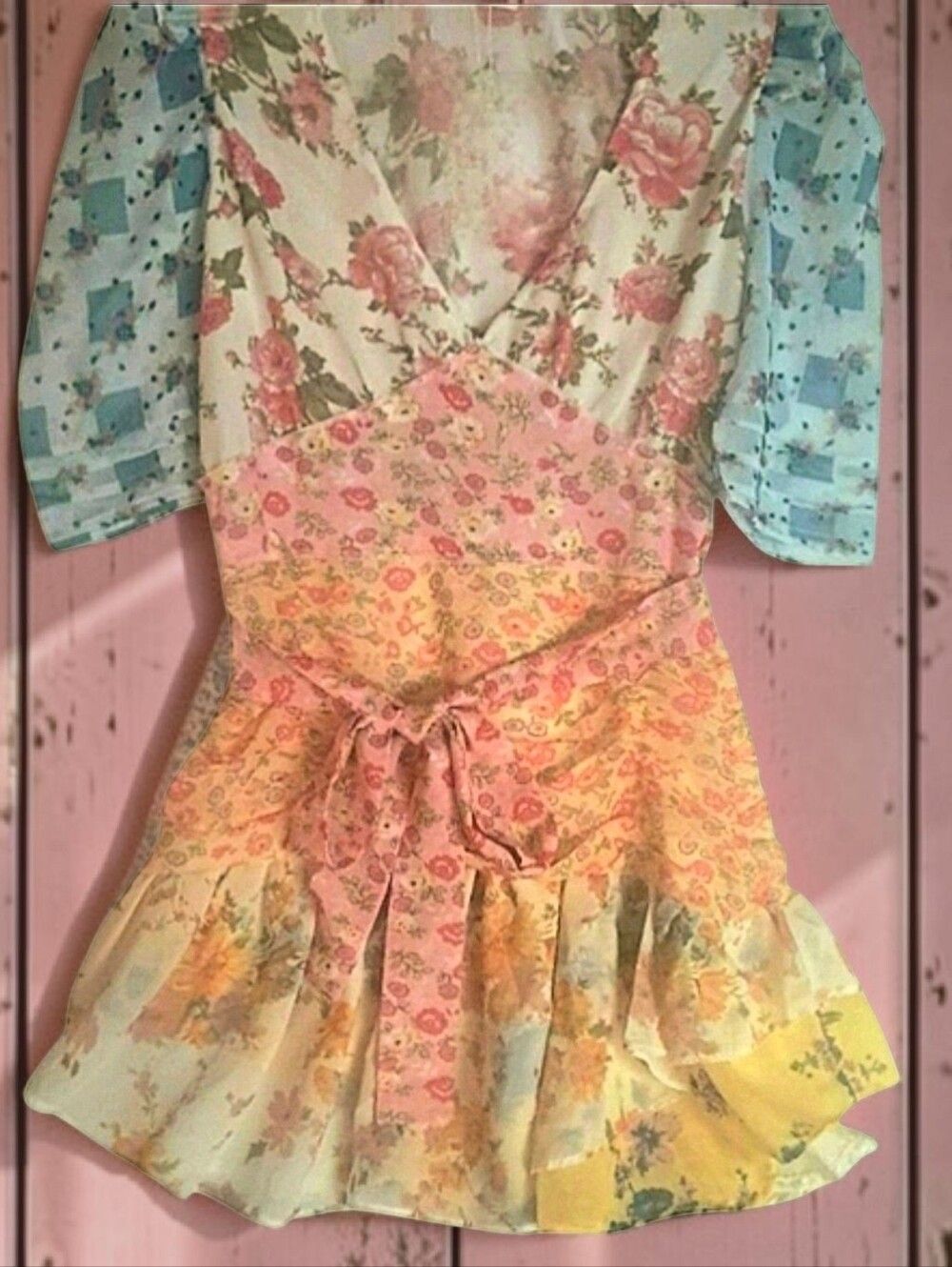 For Love Bell Patchwork Floral Ruffled Mini Dress Sz Large
